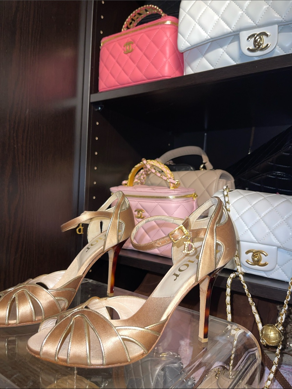 CHRISTIAN DIOR VTG Authentic Metallic Tan Dior Charm Strappy Heel Sandal - Picture 3 of 16